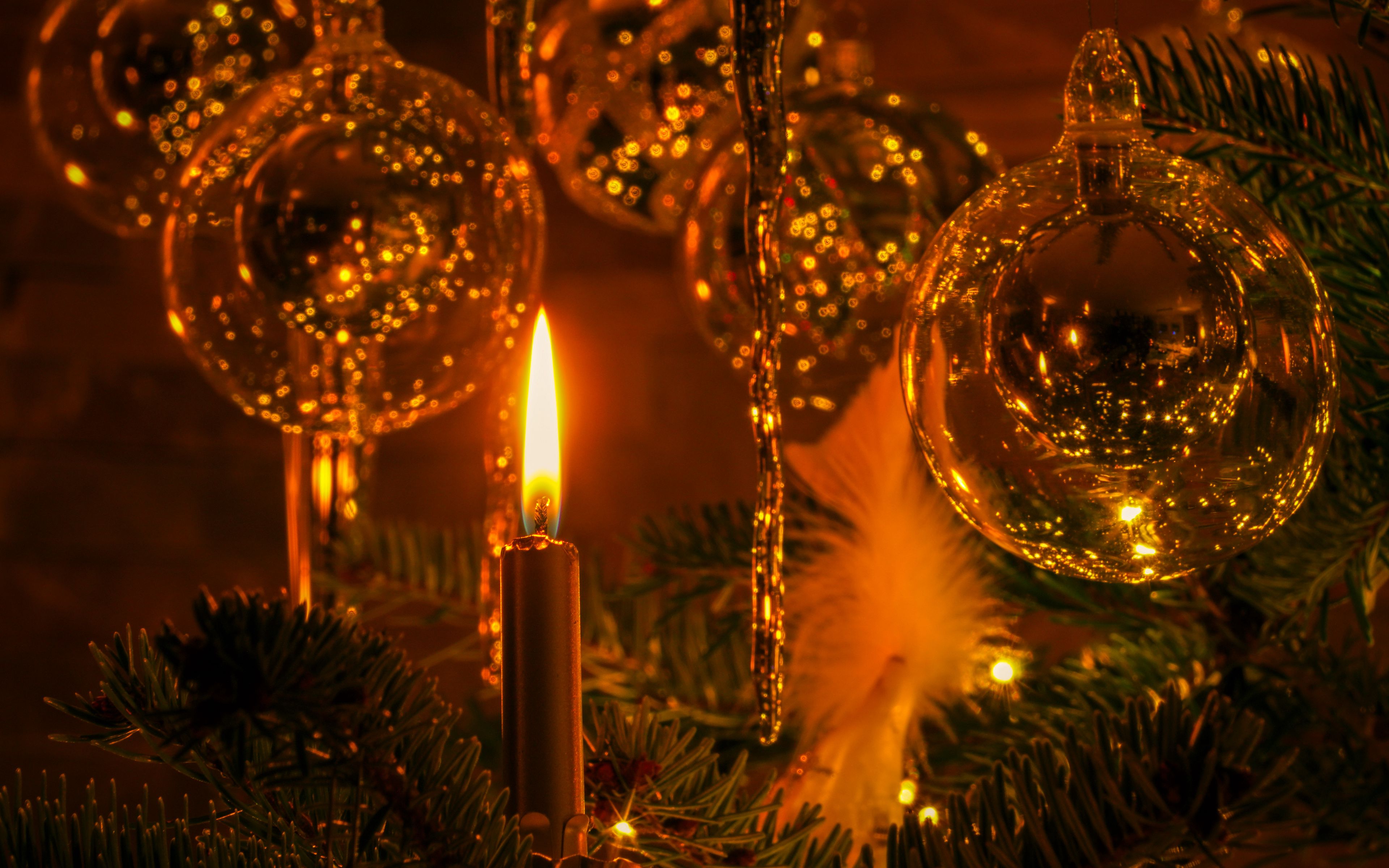 Download wallpaper 3840x2400 candle, ball, decorations, new year ...