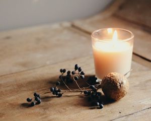Preview wallpaper candle, berries, fruit, fire