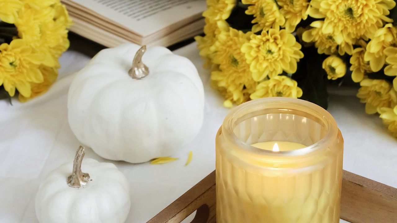 Wallpaper candle, book, autumn, flowers