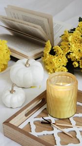 Preview wallpaper candle, book, autumn, flowers
