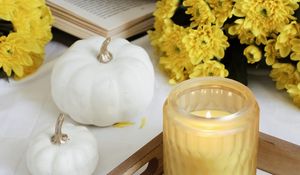 Preview wallpaper candle, book, autumn, flowers