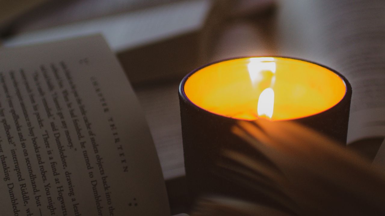 Wallpaper candle, book, comfort, glow