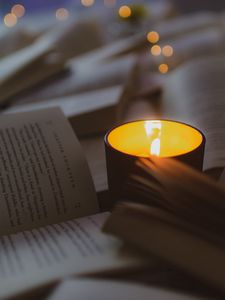 Preview wallpaper candle, book, comfort, glow