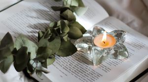 Preview wallpaper candle, branch, book