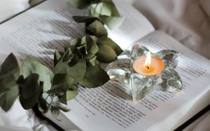 Preview wallpaper candle, branch, book