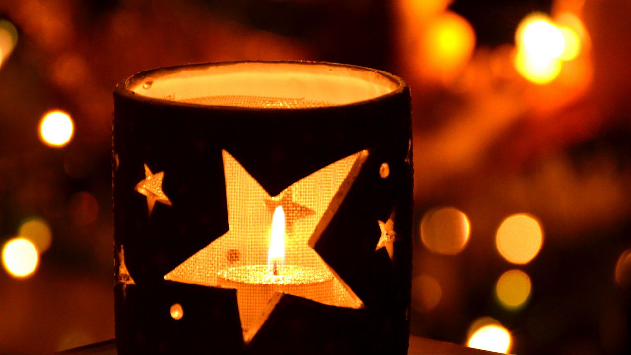 Wallpaper candle, candlestick, stars, bokeh