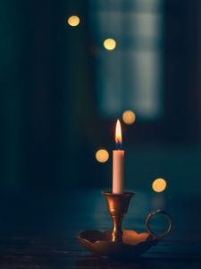 Preview wallpaper candle, candlestick, wax, wick, fire, blur