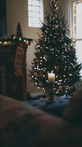 Preview wallpaper candle, christmas tree, new year, christmas, holidays