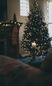 Preview wallpaper candle, christmas tree, new year, christmas, holidays