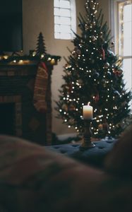 Preview wallpaper candle, christmas tree, new year, christmas, holidays