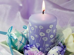 Preview wallpaper candle, eggs, feathers, flowers, easter, feast
