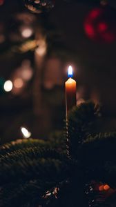 Preview wallpaper candle, fire, christmas tree, new year, christmas