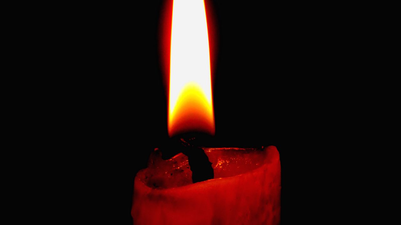 Wallpaper candle, flame, wick, wax, dark background, red
