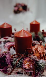 Preview wallpaper candle, flowers, composition, decoration