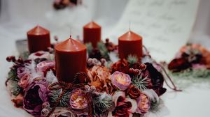 Preview wallpaper candle, flowers, composition, decoration