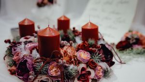 Preview wallpaper candle, flowers, composition, decoration