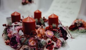 Preview wallpaper candle, flowers, composition, decoration