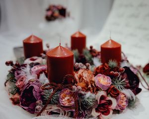 Preview wallpaper candle, flowers, composition, decoration