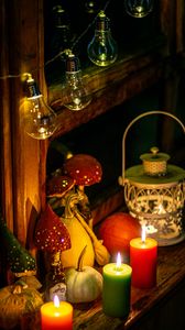 Preview wallpaper candle, garland, lamp, glow, autumn