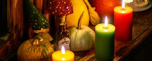 Preview wallpaper candle, garland, lamp, glow, autumn