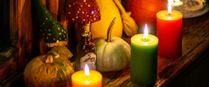 Preview wallpaper candle, garland, lamp, glow, autumn