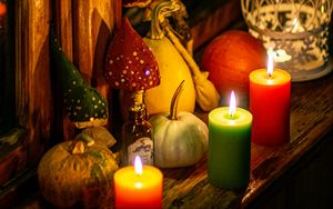 Preview wallpaper candle, garland, lamp, glow, autumn