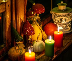 Preview wallpaper candle, garland, lamp, glow, autumn