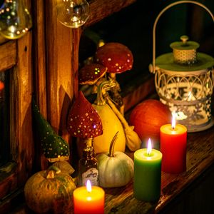 Preview wallpaper candle, garland, lamp, glow, autumn