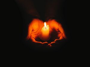 Preview wallpaper candle, hands, flame, fire, dark