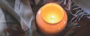 Preview wallpaper candle, leaves, autumn, fabric, flame