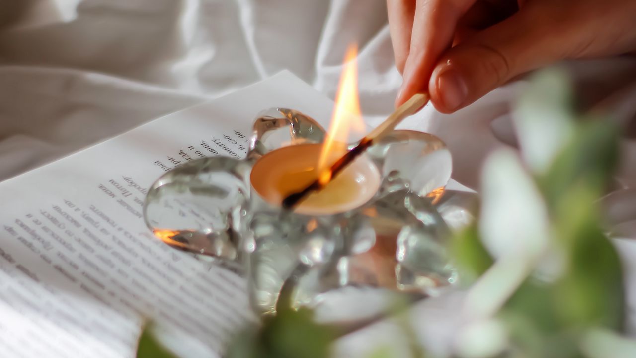 Wallpaper candle, match, hand, book, branch