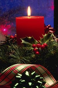 Preview wallpaper candle, needles, thread, christmas decorations, ribbon, holiday