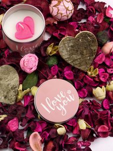 Preview wallpaper candle, rose petals, love, heart