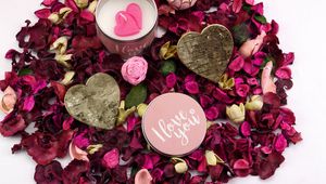 Preview wallpaper candle, rose petals, love, heart