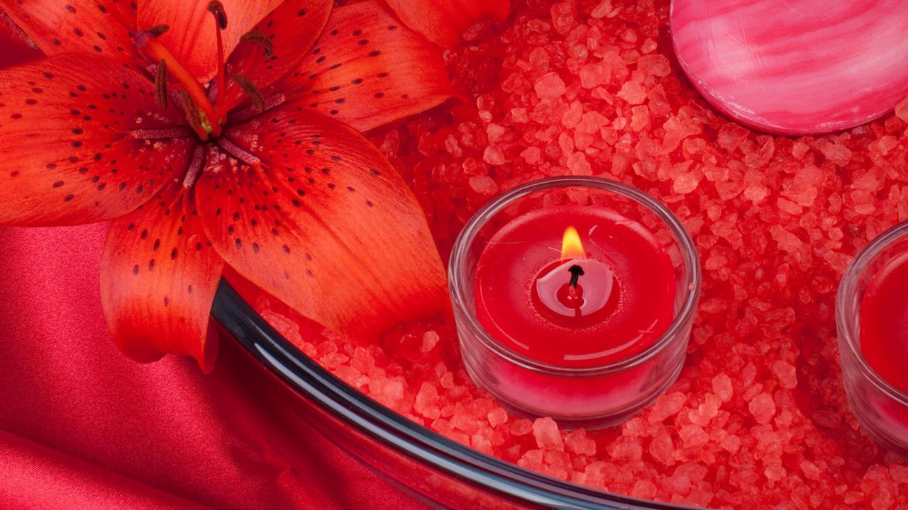 Wallpaper candle, salt, flower, lily