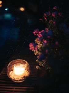 Preview wallpaper candle, sparks, flowers, night, dark