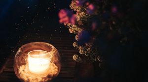 Preview wallpaper candle, sparks, flowers, night, dark