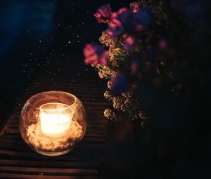 Preview wallpaper candle, sparks, flowers, night, dark