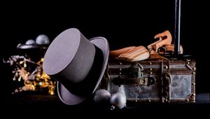 Preview wallpaper candle, suitcase, hat, retro, aesthetics