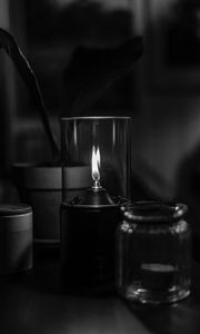 Preview wallpaper candle, wick, fire, bw, black