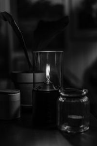 Preview wallpaper candle, wick, fire, bw, black