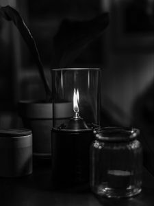 Preview wallpaper candle, wick, fire, bw, black