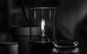 Preview wallpaper candle, wick, fire, bw, black