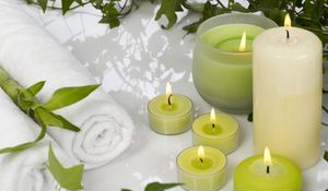 Preview wallpaper candles, aromatherapy, leaves, massage