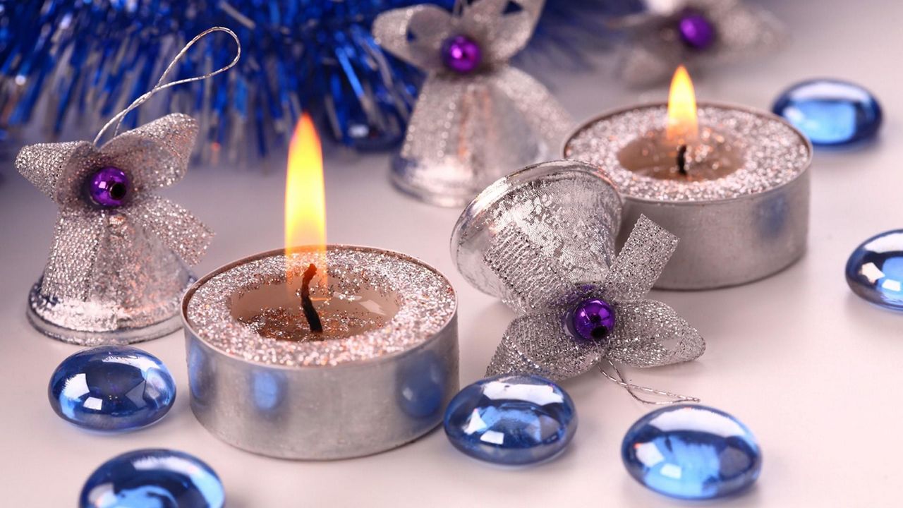 Wallpaper candles, bells, christmas decorations, tinsel, attributes, christmas, new year, holiday