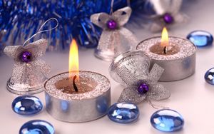 Preview wallpaper candles, bells, christmas decorations, tinsel, attributes, christmas, new year, holiday