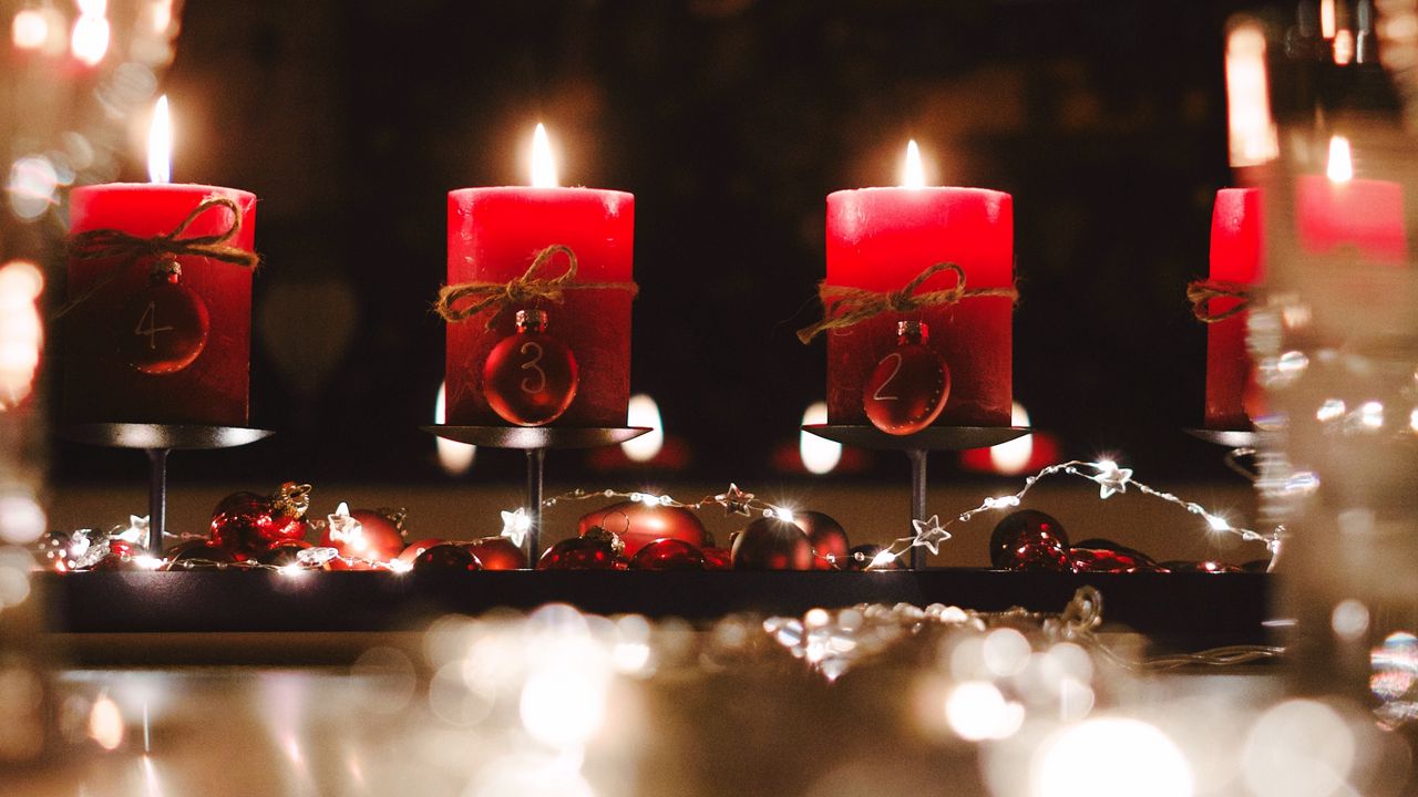 Wallpaper candles, decorations, garlands, holiday, christmas