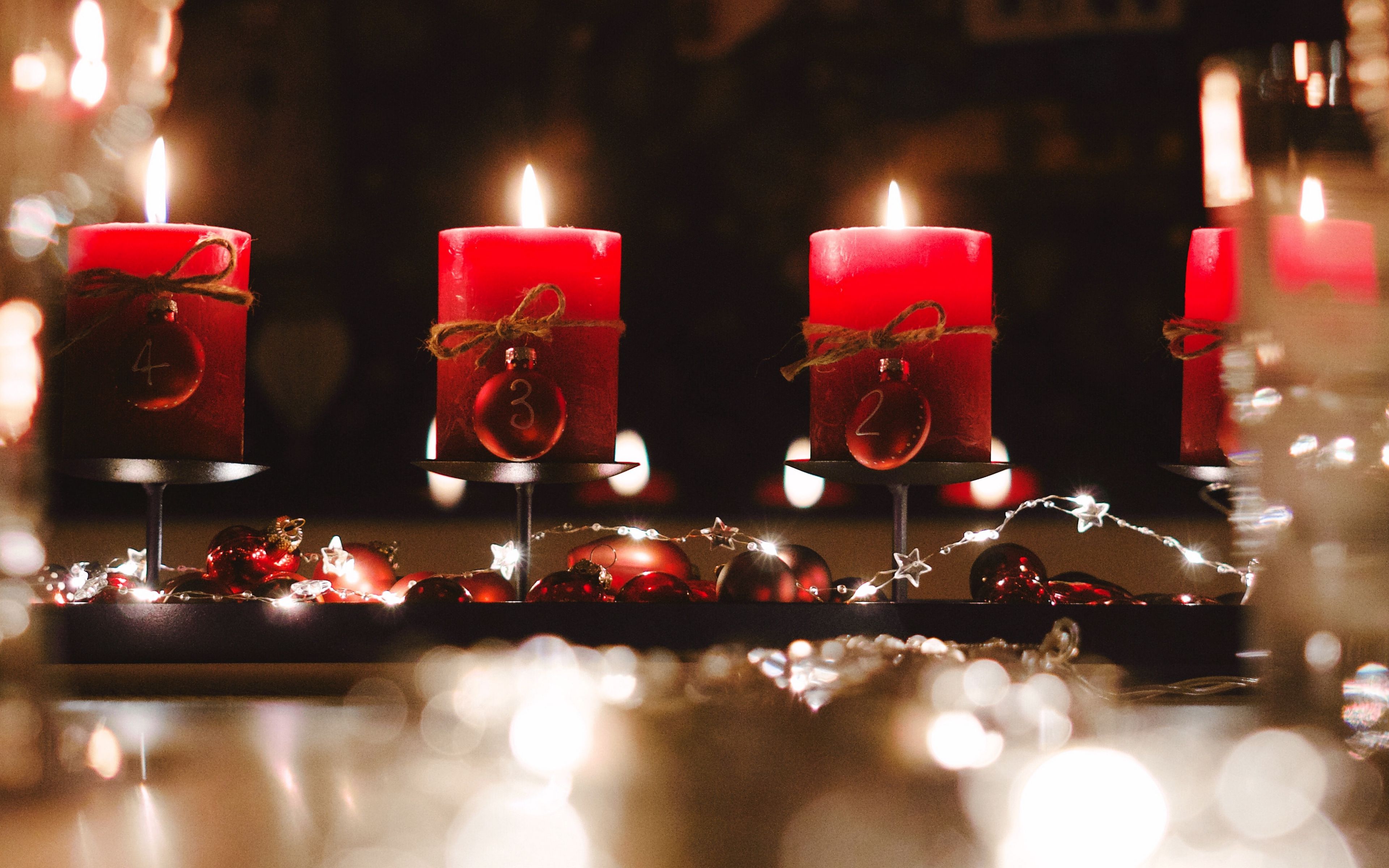 Download wallpaper 3840x2400 candles, decorations, garlands, holiday ...