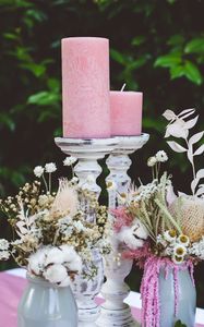 Preview wallpaper candles, flowers, bouquets, composition, aesthetics