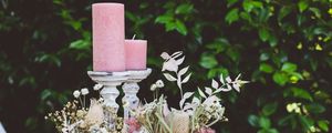 Preview wallpaper candles, flowers, bouquets, composition, aesthetics